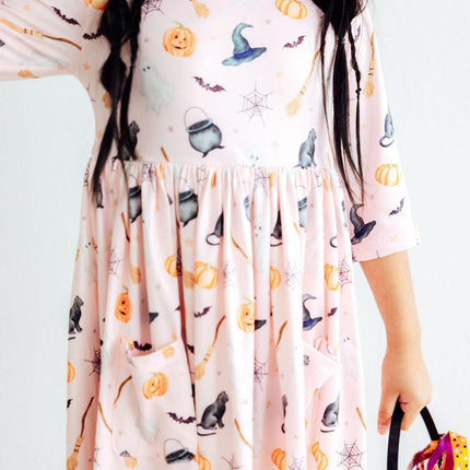 Hey Boo 3/4 Sleeve Pocket Twirl Dress