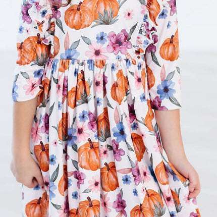 Hey Pumpkin 3/4 Sleeve Ruffle Twirl Dress