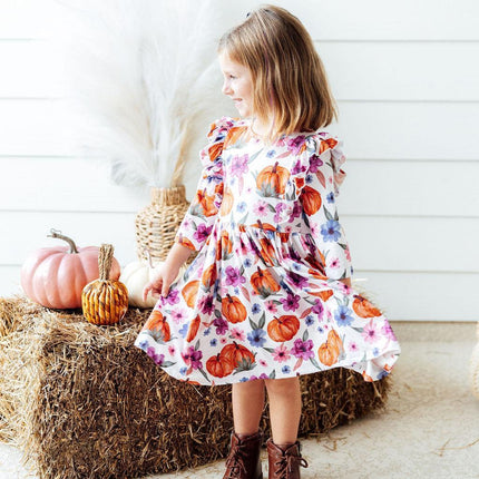 Hey Pumpkin 3/4 Sleeve Ruffle Twirl Dress