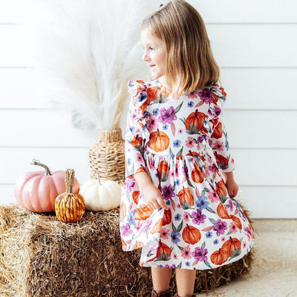 Hey Pumpkin 3/4 Sleeve Ruffle Twirl Dress