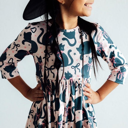 Hocus Purr-cus 3/4 Sleeve Pocket Twirl Dress