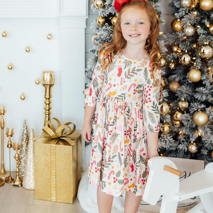 Holly Jolly Christmas 3/4 Sleeve Pocket Twirl Dress