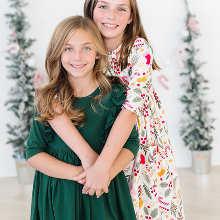 Holly Jolly Christmas 3/4 Sleeve Pocket Twirl Dress