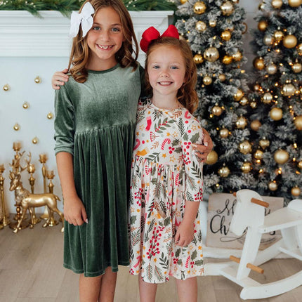 Holly Jolly Christmas 3/4 Sleeve Pocket Twirl Dress
