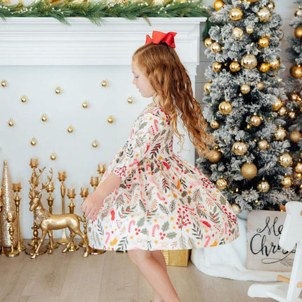 Holly Jolly Christmas 3/4 Sleeve Pocket Twirl Dress