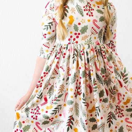 Holly Jolly Christmas 3/4 Sleeve Pocket Twirl Dress