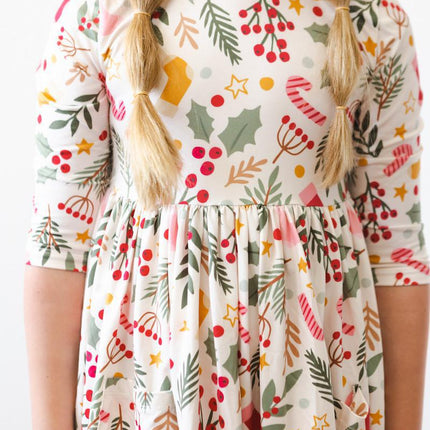 Holly Jolly Christmas 3/4 Sleeve Pocket Twirl Dress