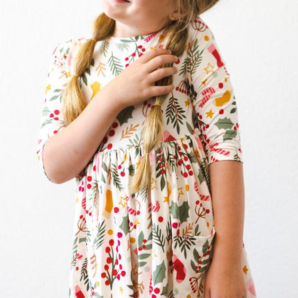 Holly Jolly Christmas 3/4 Sleeve Pocket Twirl Dress