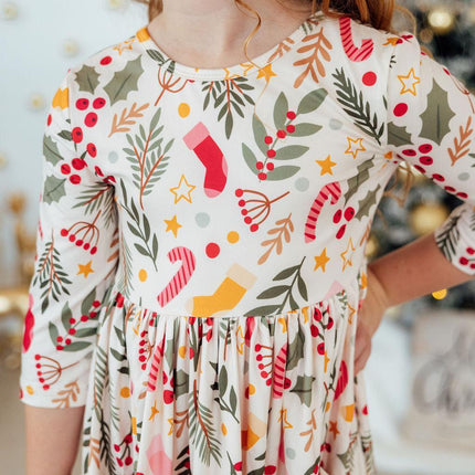 Holly Jolly Christmas 3/4 Sleeve Pocket Twirl Dress