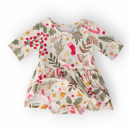 Holly Jolly Christmas 3/4 Sleeve Twirl Bodysuit