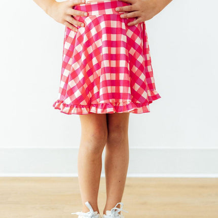 Hot Pink Gingham Ruffle Twirl Skort