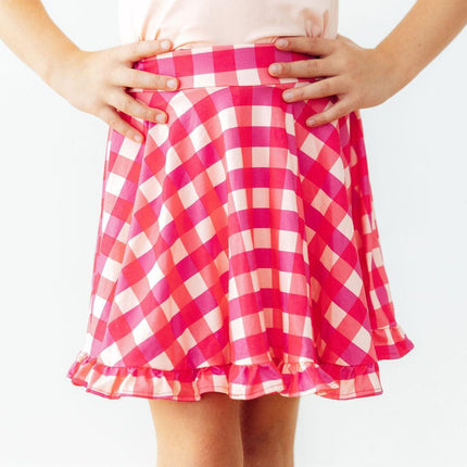 Hot Pink Gingham Ruffle Twirl Skort