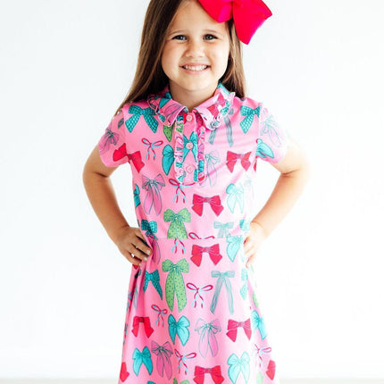 Pink Twirls & Ties S/S Polo Dress