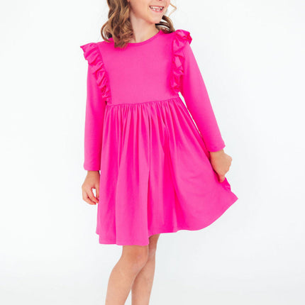 Hot Pink L/S Ruffle Twirl Dress
