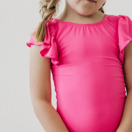 Hot Pink S/S Flutter Sleeve Leotard