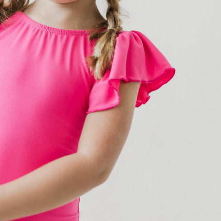 Hot Pink S/S Flutter Sleeve Leotard