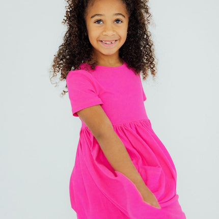 Hot Pink S/S Pocket Twirl Dress