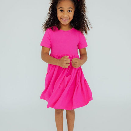 Hot Pink S/S Pocket Twirl Dress