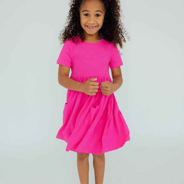 Hot Pink S/S Pocket Twirl Dress