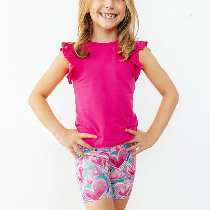 Hot Pink S/S Ruffle Tee