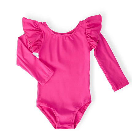 Hot Pink L/S Flutter Sleeve Leotard