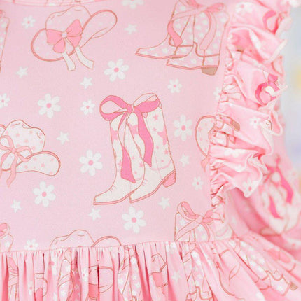 Howdy 3/4 Sleeve Ruffle Twirl Dress