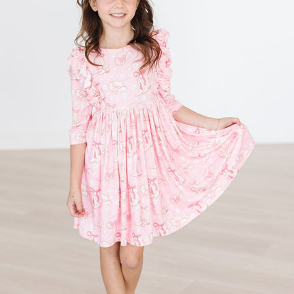 Howdy 3/4 Sleeve Ruffle Twirl Dress