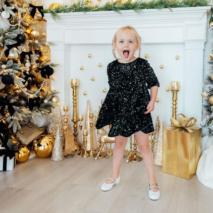 Hunter Green Velvet Sequin Dress