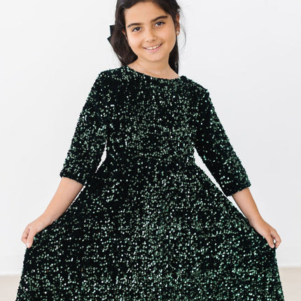 Hunter Green Velvet Sequin Dress