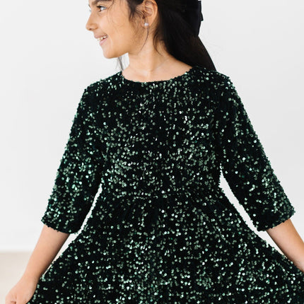 Hunter Green Velvet Sequin Dress