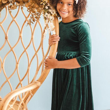 Hunter Green Velvet Twirl Dress