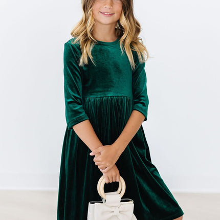 Hunter Green Velvet Twirl Dress