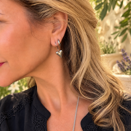 SILVER SCULPTED HEART EARRINGS