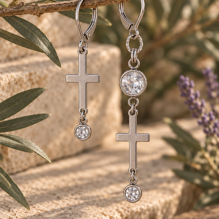SILVER CROSS EARRINGS