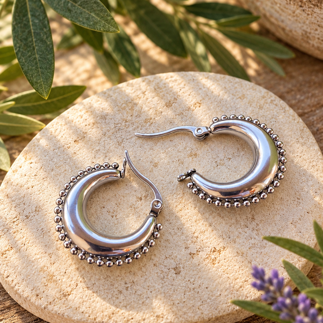 RIVETED MOON HOOPS