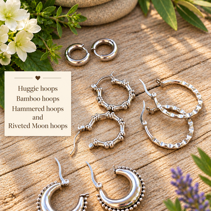 RIVETED MOON HOOPS