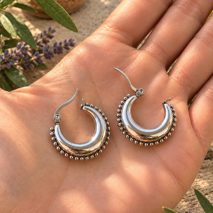 RIVETED MOON HOOPS