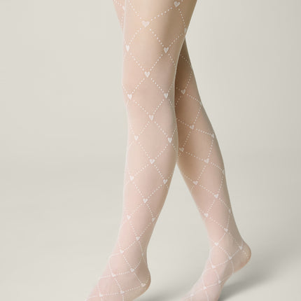 Conte Alice 20 Den - Fantasy Tights for Girls with Geometric Pattern and Hearts - 12, 14, 16yr. (24S-169SP)