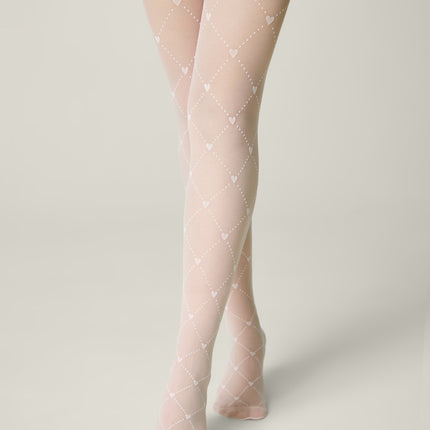Conte Alice 20 Den - Fantasy Tights for Girls with Geometric Pattern and Hearts - 12, 14, 16yr. (24S-169SP)