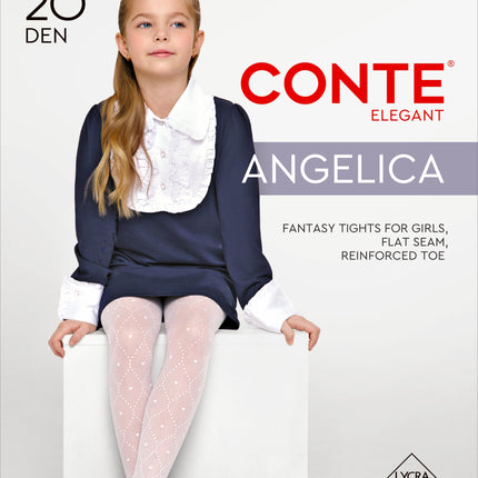 Conte Angelica 20 Den - Fantasy Tights for Girls with Rhombuses in Dots & Hearts - 4yr. 6yr. 8yr. 10yr. 12yr. (24S-165SP)