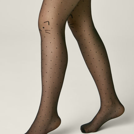 Conte Katie 20 Den - Fantasy Tights for Girls with Polka Dot & Cat Design - 4yr. 6yr. 8yr. 10yr. 12yr. (24S-168SP)