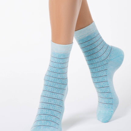 Conte Comfort #14S-66SP(047) - 1 pair 7% Cashmere 63% Viscose Women's Socks with striped pattern