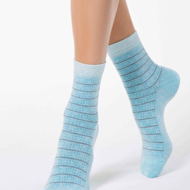 Conte Comfort #14S-66SP(047) - 1 pair 7% Cashmere 63% Viscose Women's Socks with striped pattern