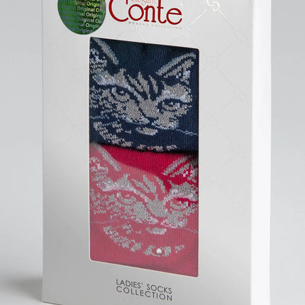 Conte Elegant #17S-67SP(715) - Cotton Women's Socks Gift Box (2 pairs pack)