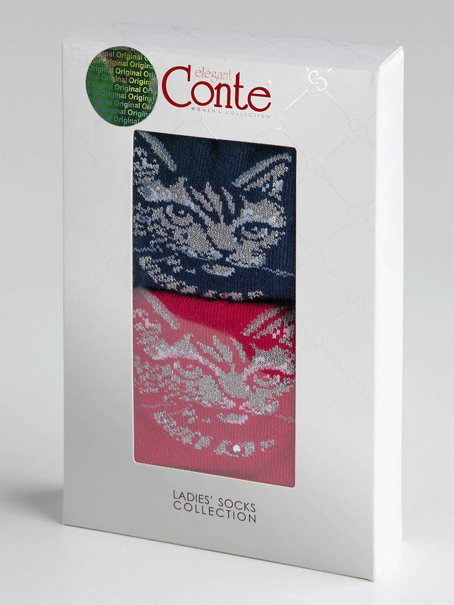 Conte Elegant #17S-67SP(715) - Cotton Women's Socks Gift Box (2 pairs pack)