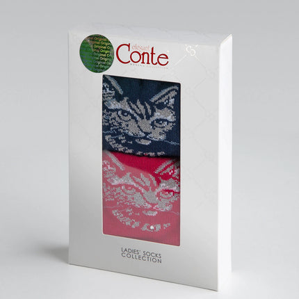 Conte Elegant #17S-67SP(715) - Cotton Women's Socks Gift Box (2 pairs pack)