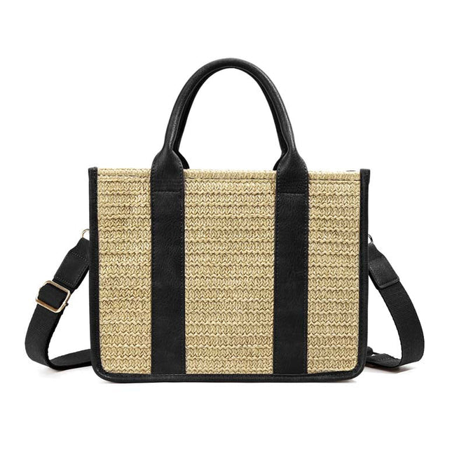 Mericela Mixed Media Straw Tote