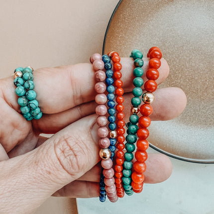 Natural Turquoise + 14K Gold Filled || Beaded Stretch Bracelet