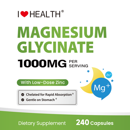 Magnesium Glycinate  – 240 Capsules – High Absorption Magnesium Supplement  – Gentle on Stomach – Made in USA