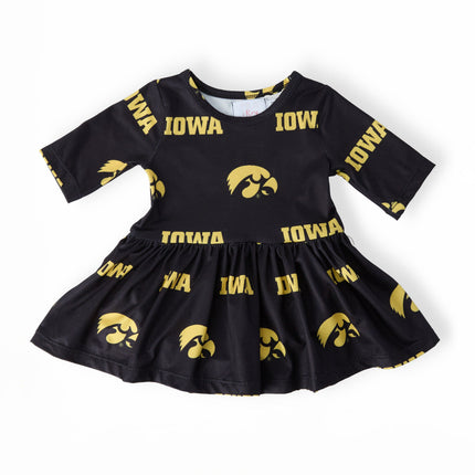 Iowa Black Tigerhawk 3/4 Sleeve Twirl Bodysuit